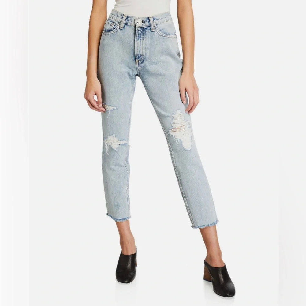 Rag & Bone Jeans Madison High Rise Sz 26 Distress W/ Hole